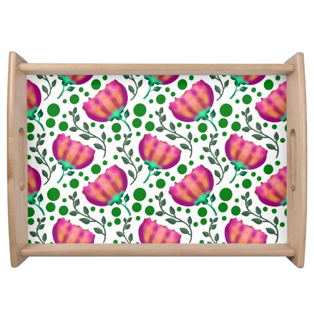 Vibrant Pink Orange Floral Pattern  Serving Tray (Front)
