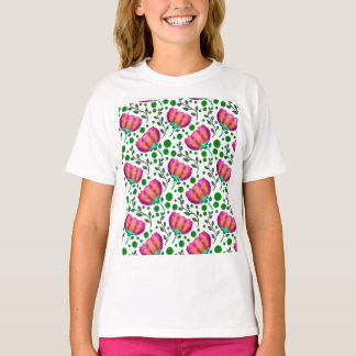 Vibrant Pink Orange Floral Pattern T-Shirt