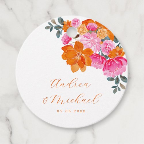 Vibrant Pink Orange Floral Summer Custom Wedding Favor Tags