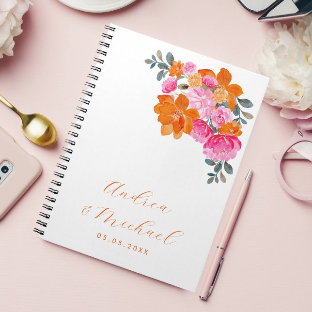 Vibrant Pink Orange Floral Summer Custom Wedding Notebook (Creator Uploaded)