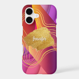Vibrant Pink & Orange Gold Abstract Art iPhone 17 Case