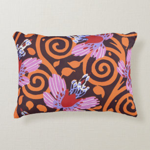 Vibrant Pink & Orange Swirl Art Deco Flower Accent Pillow