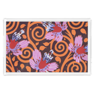 Vibrant Pink & Orange Swirl Art Deco Flower Acrylic Tray