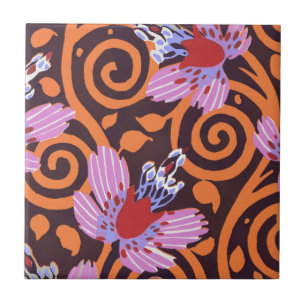 Vibrant Pink & Orange Swirl Art Deco Flower Ceramic Tile