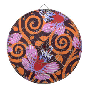 Vibrant Pink & Orange Swirl Art Deco Flower Dart Board