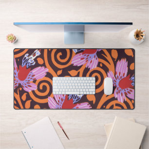 Vibrant Pink & Orange Swirl Art Deco Flower Desk Mat