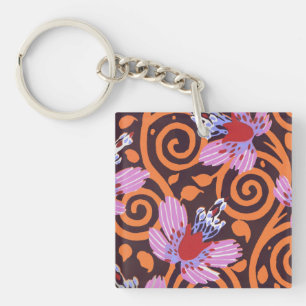 Vibrant Pink & Orange Swirl Art Deco Flower Keychain