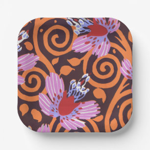 Vibrant Pink & Orange Swirl Art Deco Flower Paper Plates