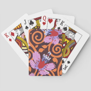 Vibrant Pink & Orange Swirl Art Deco Flower Poker Cards