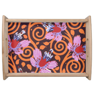 Vibrant Pink & Orange Swirl Art Deco Flower Serving Tray