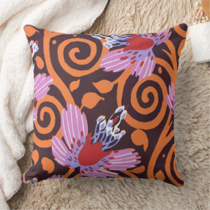 Vibrant Pink & Orange Swirl Art Deco Flower Throw Pillow