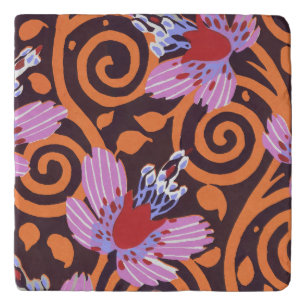 Vibrant Pink & Orange Swirl Art Deco Flower Trivet