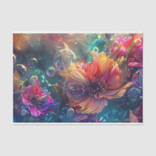 Vibrant Pink Orange Teal Floral Decoupage Tissue Paper