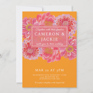 Vibrant Pink Orange Zinnia Wedding  Invitation