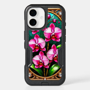 Vibrant Pink Orchids in Ornamental Gold Frame iPhone 16 Case