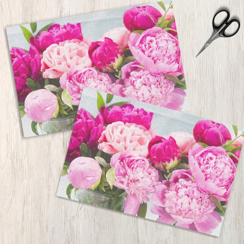 Vibrant Pink Peonies Oil Painted Effect Tissue Paper
