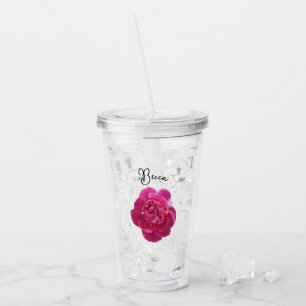 Vibrant Pink Peony Flower Personalized Acrylic Tumbler