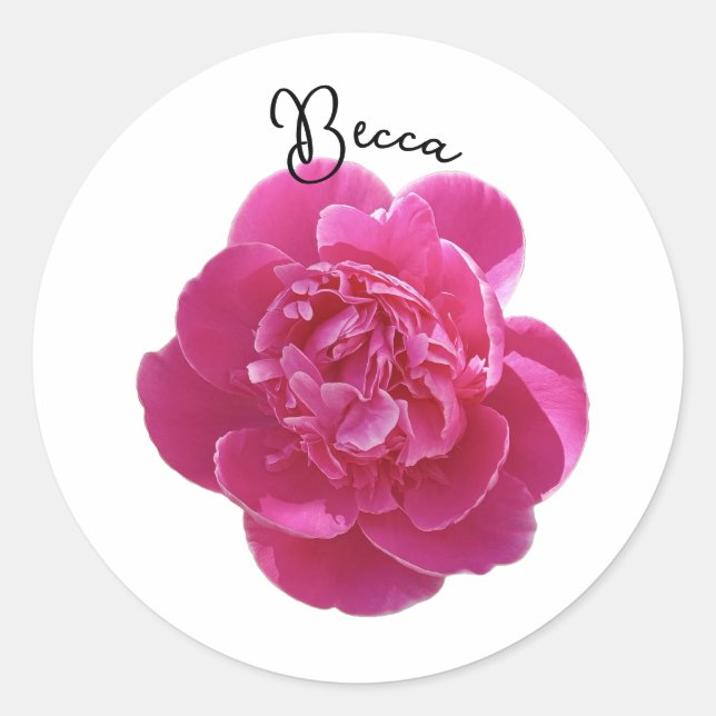 Vibrant Pink Peony Flower Personalized Classic Round Sticker (Front)