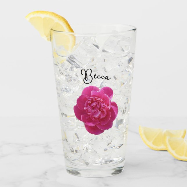Vibrant Pink Peony Flower Personalized Glass (Front Ice)