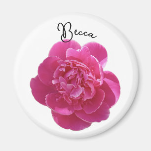 Vibrant Pink Peony Flower Personalized Magnet