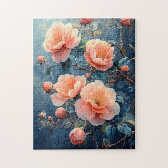 Vibrant Pink Peony Flowers Watercolor Jigsaw Puzzle (Vertical)