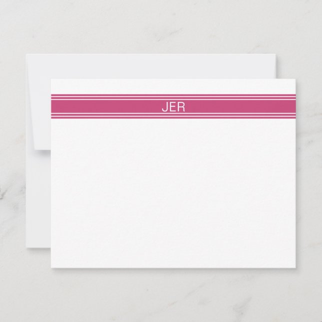 Vibrant Pink Personalized Monogram Name Initials Note Card (Front)