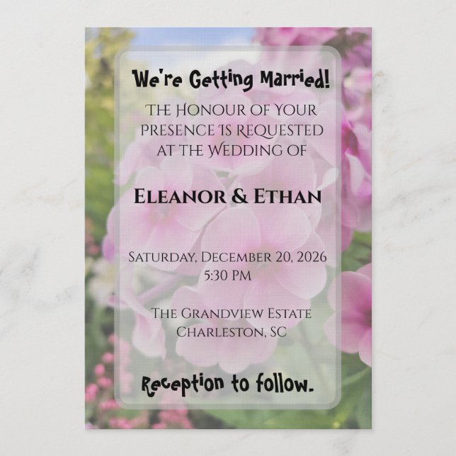 Vibrant Pink Phlox Summer Garden Wedding  Invitation (Front)