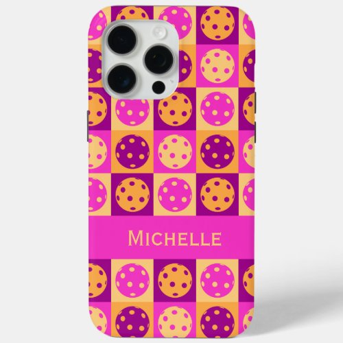 Vibrant Pink Pickleball Pattern iPhone 15 Pro Max Case