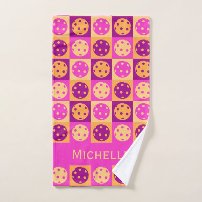 Vibrant Pink Pickleball Pattern Hand Towel (Hand Towel)