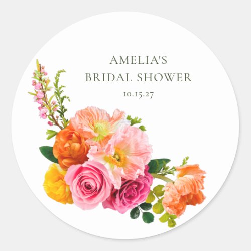 Vibrant Pink Poppies Floral Bloom Bridal Shower Classic Round Sticker