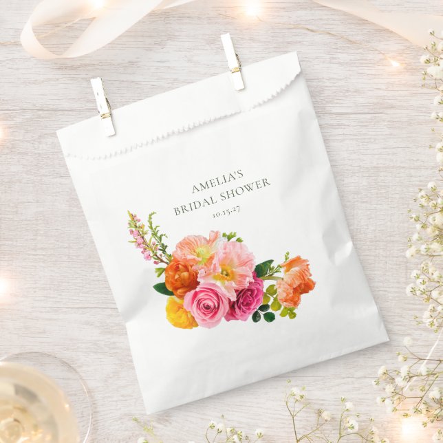 Vibrant Pink Poppies Floral Bloom Bridal Shower Favor Bag (Clipped)