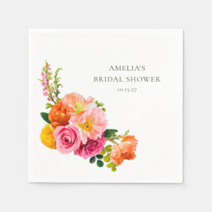 Vibrant Pink Poppies Floral Bloom Bridal Shower Napkins