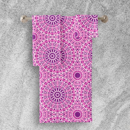 Vibrant Pink Purple and White Moroccan Pattern Bath Towel Set