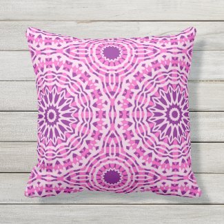 Vibrant Pink Purple and White Moroccan Pattern Outdoor Pillow