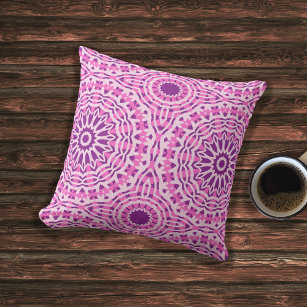 Vibrant Pink Purple and White Moroccan Pattern Outdoor Pillow