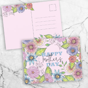 Vibrant Pink Purple Blooming Flowers Mother's Day Postcard
