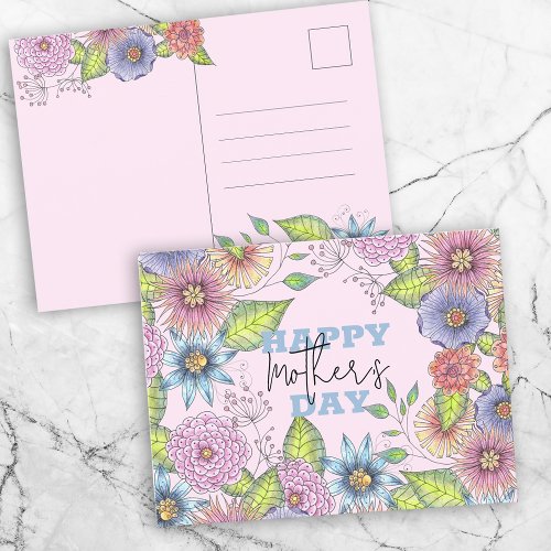 Vibrant Pink Purple Blooming Flowers Mothers Day Postcard
