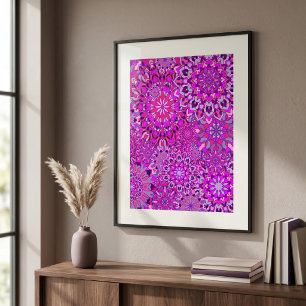 Vibrant Pink Purple Boho Chic Floral Mandala Poster