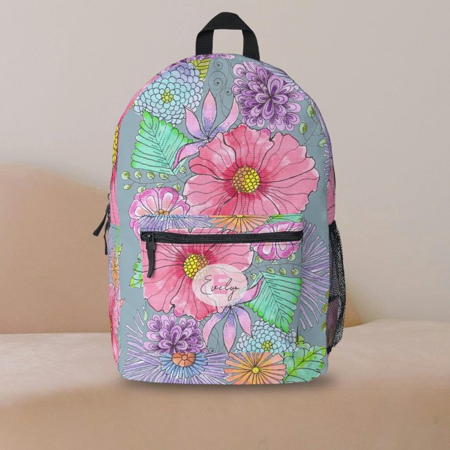 Vibrant Pink Purple Watercolor Blossoms  Printed Backpack (Creator Uploaded)