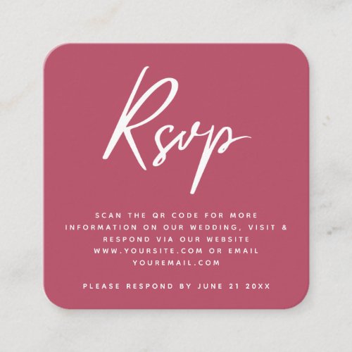 Vibrant Pink QR Code Summer Wedding RSVP Minimal Enclosure Card