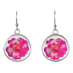 Vibrant Pink Rose Earrings