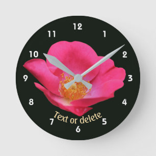 Vibrant Pink Rose Flower Personalized Round Clock