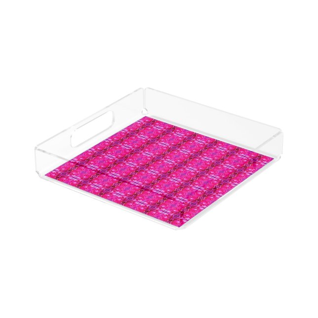 Vibrant pink rose petals M-size floral pattern Acrylic Tray (Angled)