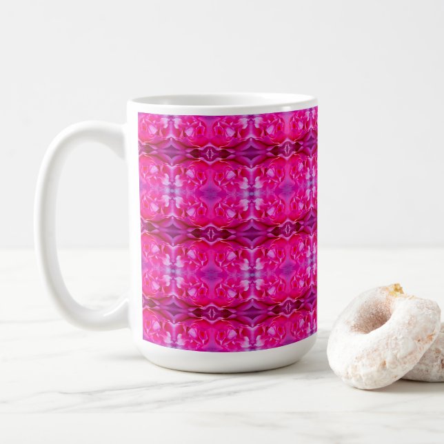 Vibrant pink rose petals M-size floral pattern Coffee Mug (With Donut)