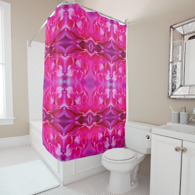 Vibrant pink rose petals XL-size floral pattern Shower Curtain (In Situ)
