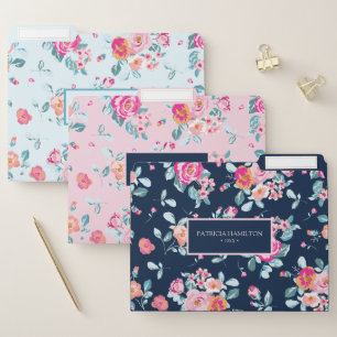 Vibrant Pink Roses Floral Pattern File Folder