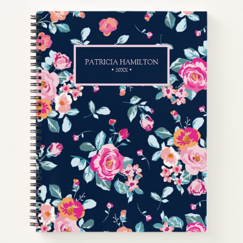Vibrant Pink Roses Floral Pattern Notebook