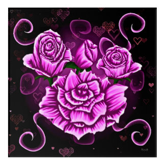 Vibrant Pink Roses with Heart Accents Acrylic Print
