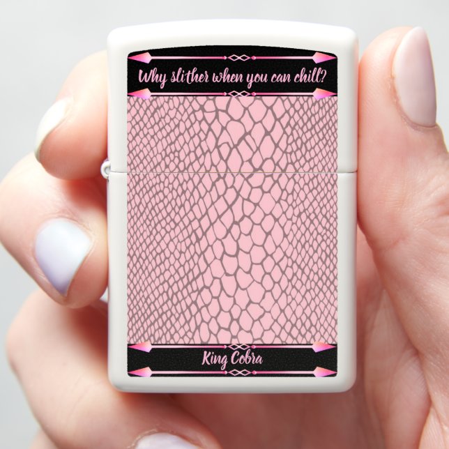 Vibrant pink snakeskin texture zippo lighter (In Hand)