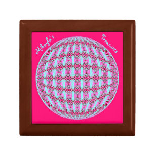 Vibrant Pink/Soft Turquoise X Pattern Globe Design Keepsake Box